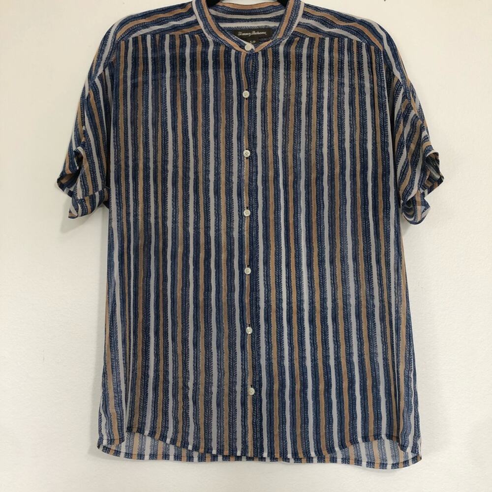 Tommy Bahama Striped Sheer Button Up Blue Tan S/P